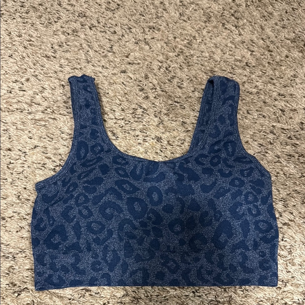 Blue Textured Sports Bra with Seamless Design